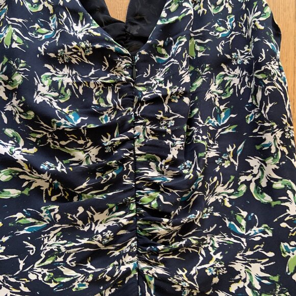 Women's Classiques Entier Silk Floral Ruched Front V Neck Dress Size 12 - Picture 9 of 12